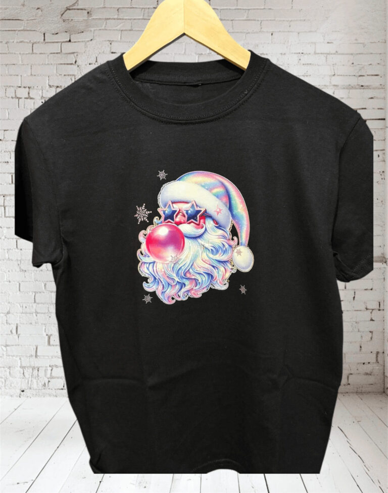Santa Bubble on black tee