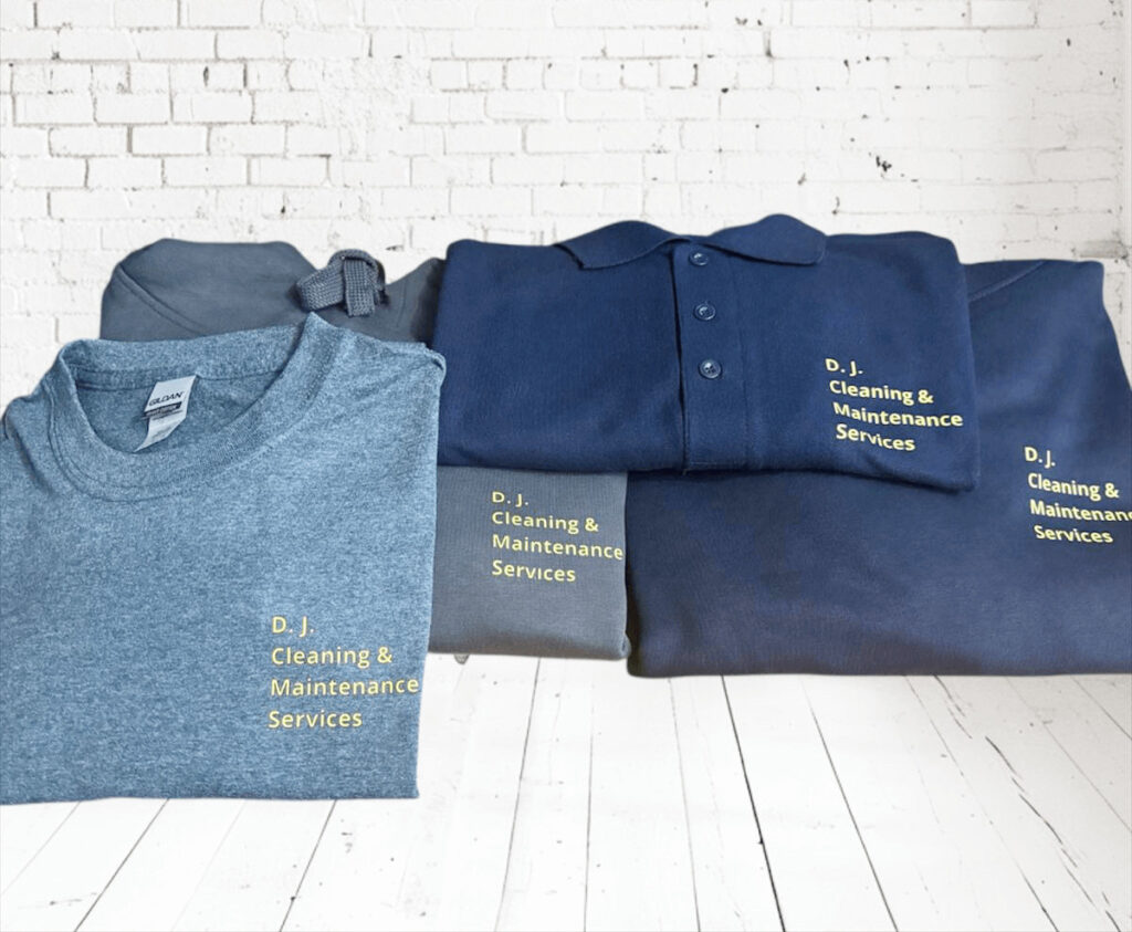 DLight blue, navy and grey garments with bright gold company name