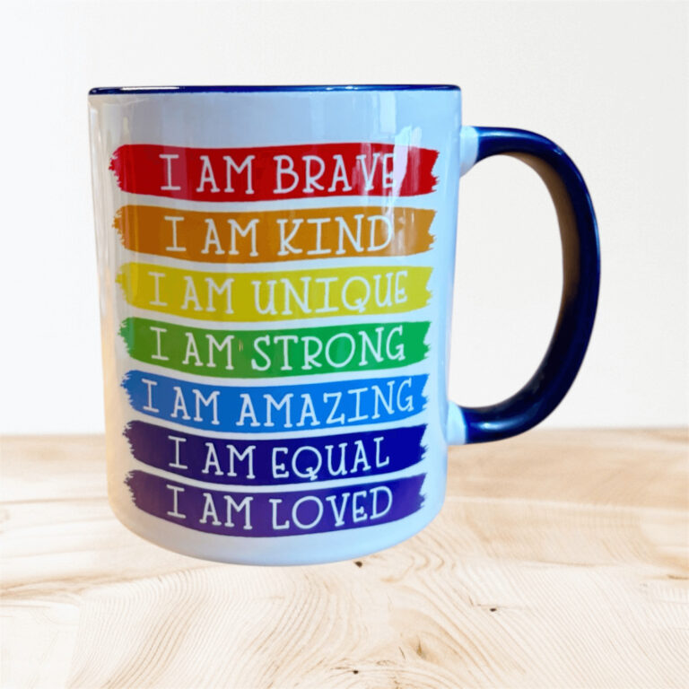 Blue 2 tone mug with inspirational text